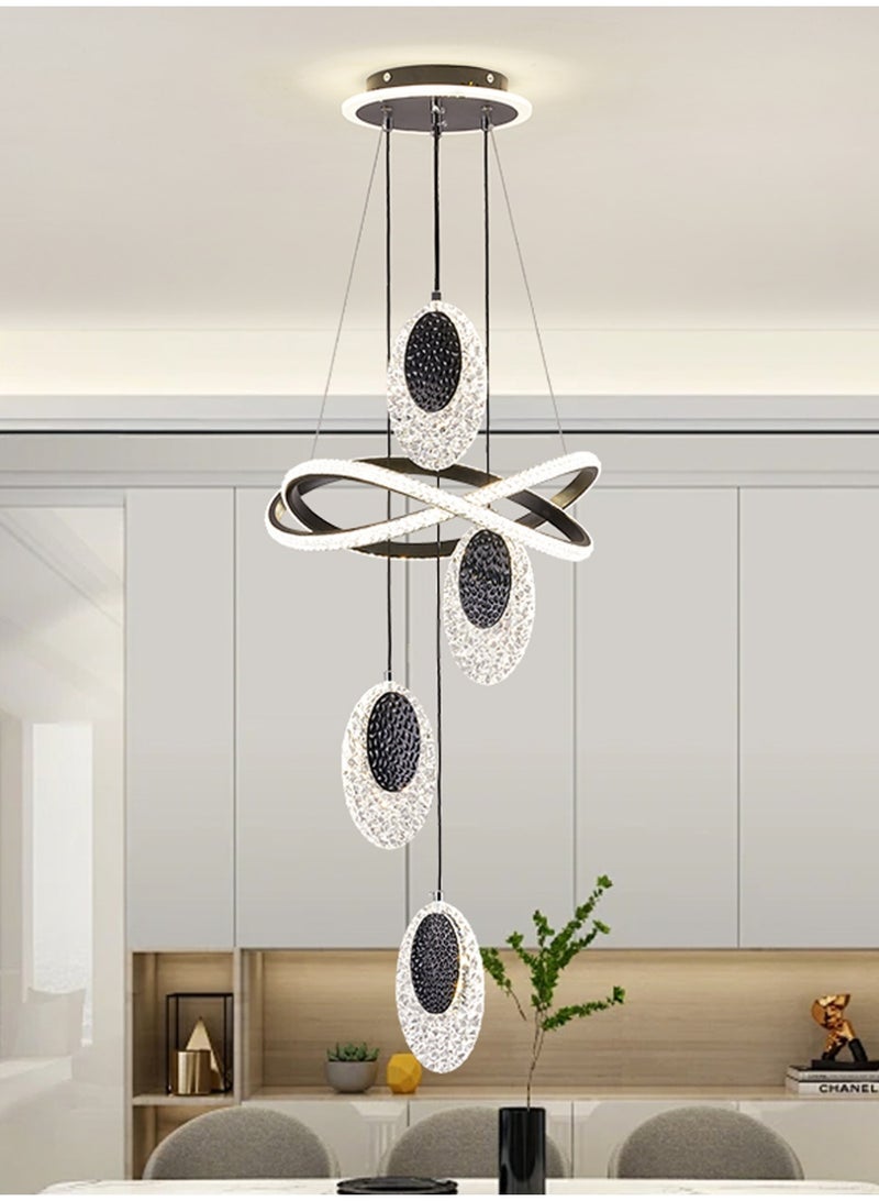 An LED pendant light with 4 elliptical lamp heads, offering three lighting colors to choose from, adjustable in height, and supporting remote control. Suitable for restaurants, bedrooms, living rooms and public activity areas. - Image 4